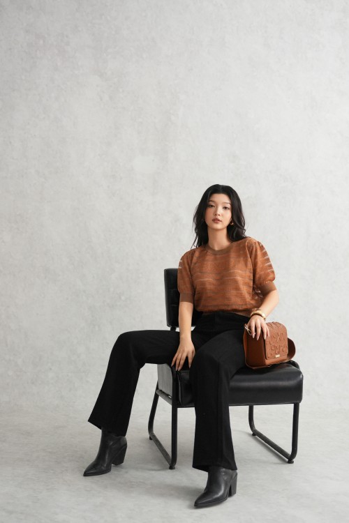 Sixdo Brown Sixdo Lurex Knit Blouse